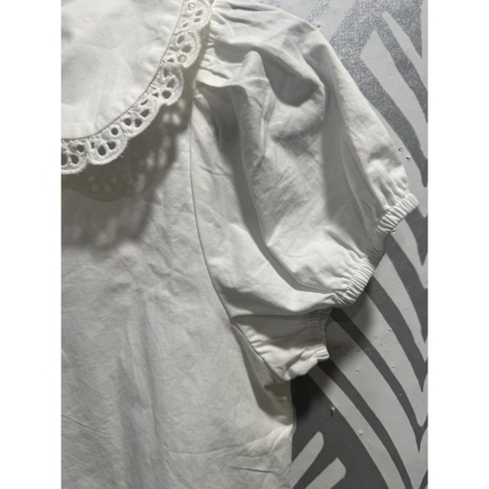 Princess Polly White You've Got Mail Dress Peter Pan Collar Eyelet Lace Puff 2 - Picture 4 of 7